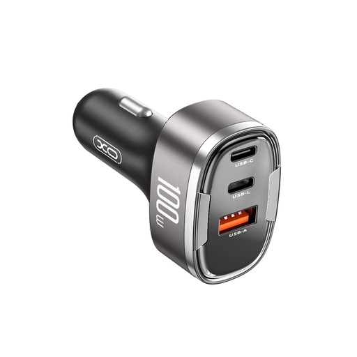 XO CC61 autní rychlonabíječka 2 PD + QC 3.0 s konektorem 100W (Černá)