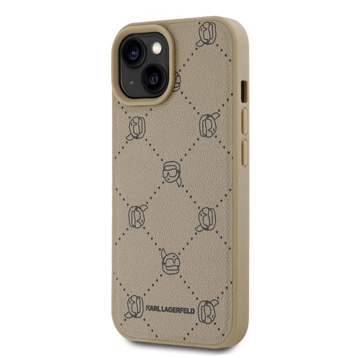 Apple iPhone 15 Karl Lagerfeld PU Karl Heads Pattern MagSafe pouzdro (Béžová) – KLHMP15SPGKHPHE