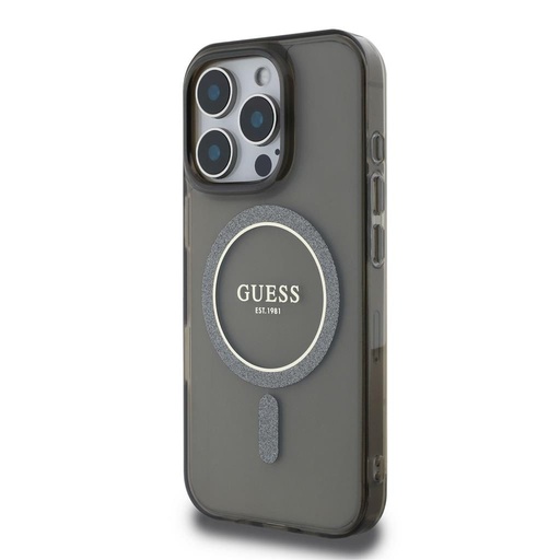 Apple iPhone 16 Pro Max Guess IML Glitter Ring MagSafe pouzdro (Černá) - GUHMP16XHFGEREK