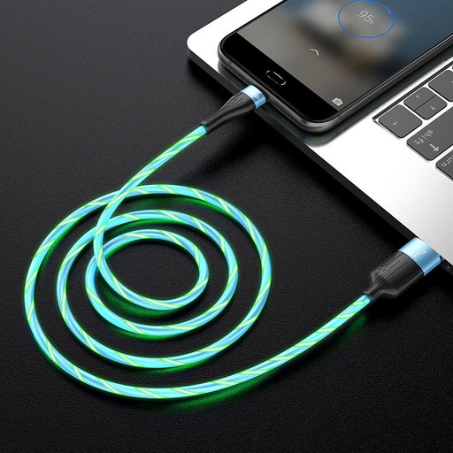 Hoco U85 microUSB kabel, 2,4A, svítící, 1m, modrá