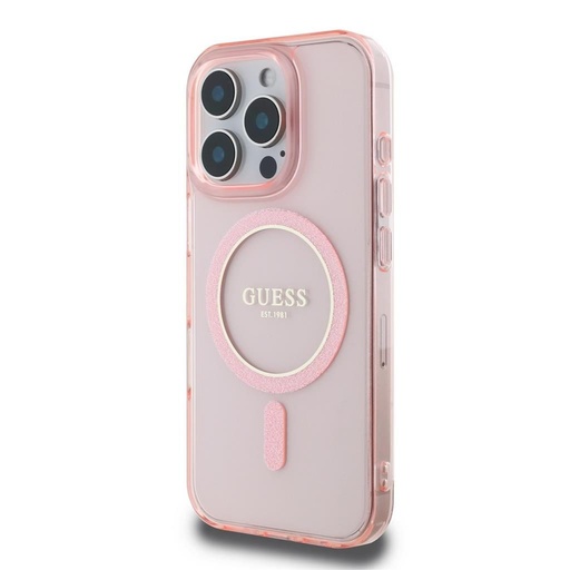 Apple iPhone 16 Pro Max Guess IML Glitter Ring MagSafe pouzdro (Růžová) - GUHMP16XHFGEREP