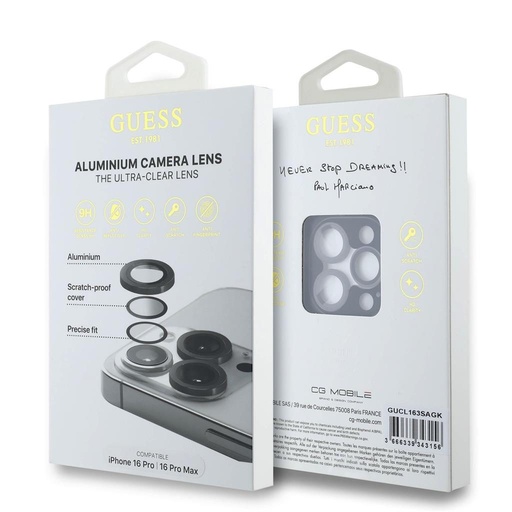 Apple iPhone 16 Pro / Pro Max Guess Kov ochrana čočky (Černá) - GUCL163SAGK