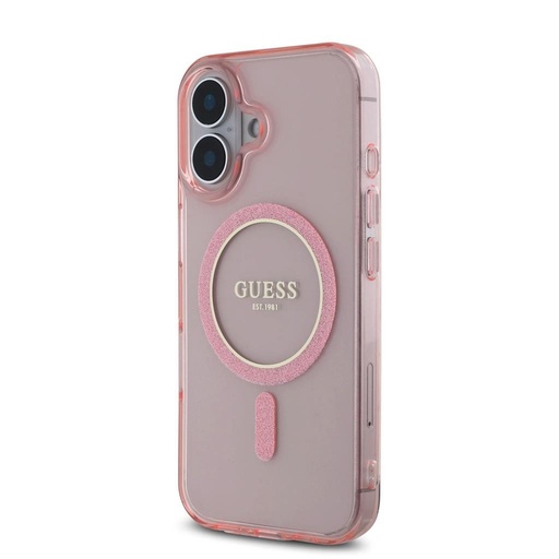 Apple iPhone 16 Guess IML Glitter Ring MagSafe pouzdro (Růžová) - GUHMP16SHFGEREP