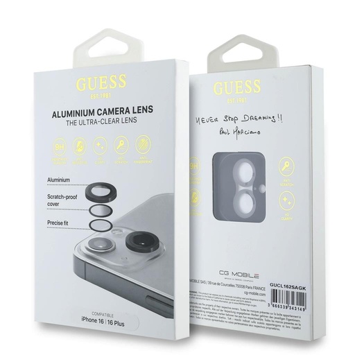 Apple iPhone 16 / 16 Plus Guess Kov ochrana čočky (Černá) - GUCL162SAGK