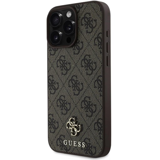 Apple iPhone 16 Pro Guess PU 4G Small Metal Logo MagSafe pouzdro (Hnědá) - GUHMP16LP4SM4MW