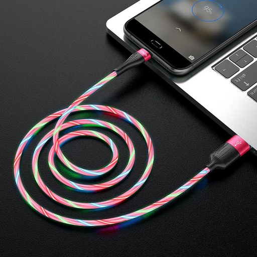 Hoco U85 microUSB kabel, 2,4A, svítící, 1m, červená