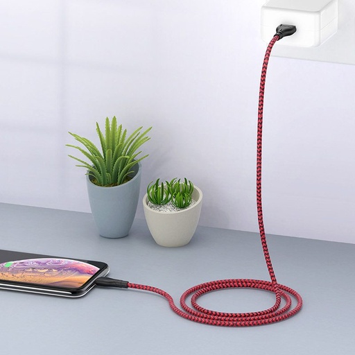 Borofone BX39 lightning kabel, látka, 3A, 1m, černá/ červená