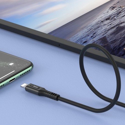 Hoco U79 lightning kabel, LED indikátor stavu, přebití proti ochrana, černá