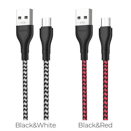 Borofone BX39 microUSB kabel, látka, 3A, 1m, černá/ bílá