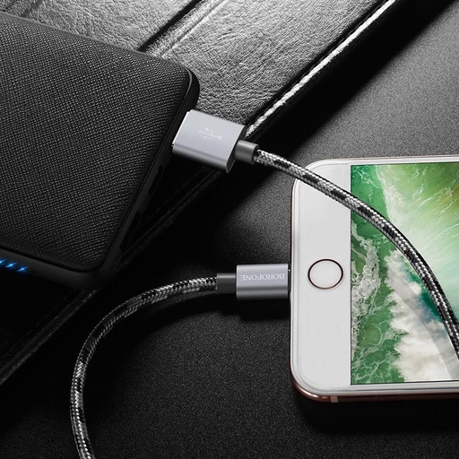 Borofone BX24 lightning kabel, látka, 1m, metalická šedá