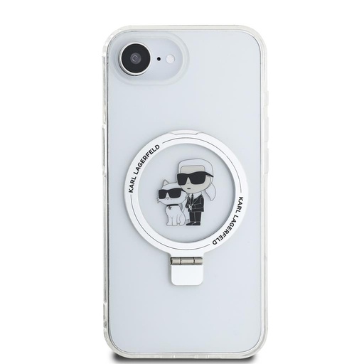Apple iPhone 16e Karl Lagerfeld Ringstand Karl and Choupette MagSafe pouzdro (Bílá) – KLHMPSE4HMRSKCH