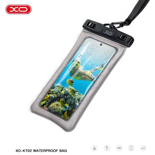 XO KT02 PVC vodotěsný pouzdro na telefon dvojitý csattal a s krčním popruhem (Černá)