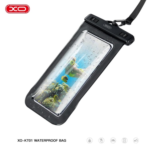 XO KT01 PVC vodotěsný pouzdro na telefon otevírací ablakkal a s krčním popruhem (Černá)