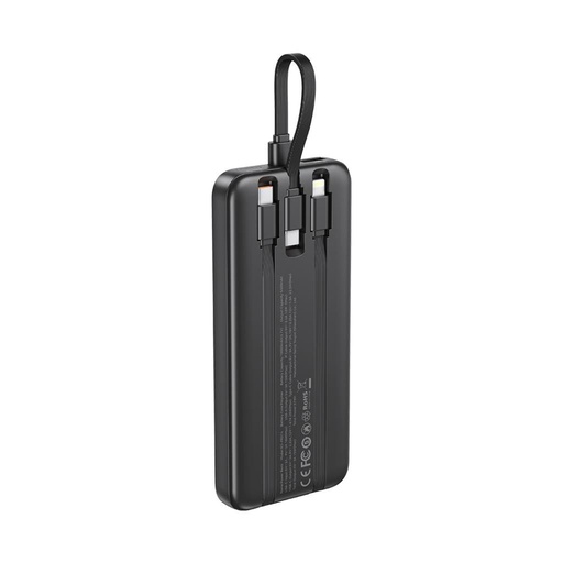 XO PR274 power bank 10000 mAh (Černá) – digitální displej, PD 20W + QC 22.5W, 3 vestavěný kabel (2× USB-C, 1× Lightning)