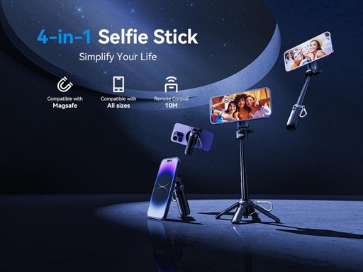 XO SS22 mini Bluetooth selfie tyč (Černá) – 4 az 1-ben funkce, magnetický provedení, pomocník pro focení