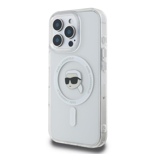 Apple iPhone 16 Pro Max Karl Lagerfeld IML Karl Head Metal Frame MagSafe pouzdro (Průhledný) - KLHMP16XHLSKIH