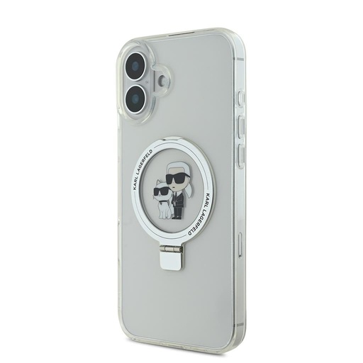 Apple iPhone 16 Karl Lagerfeld Ringstand Karl and Choupette MagSafe pouzdro (Bílá) - KLHMP16SHMRSKCH