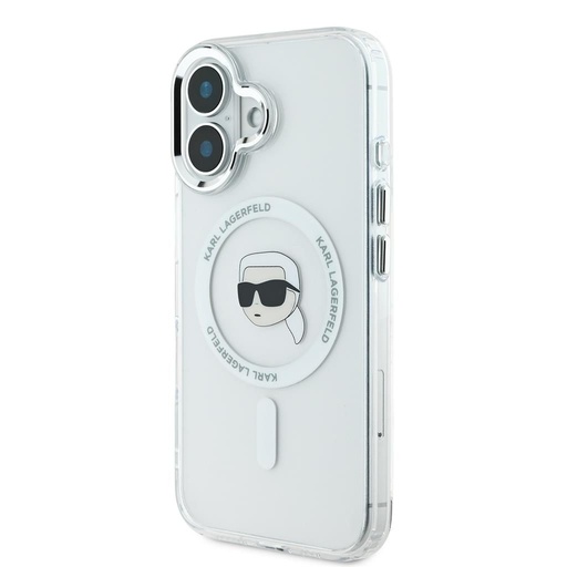 Apple iPhone 16 Karl Lagerfeld IML Karl Head Metal Frame MagSafe pouzdro (Průhledný) - KLHMP16SHLSKIH