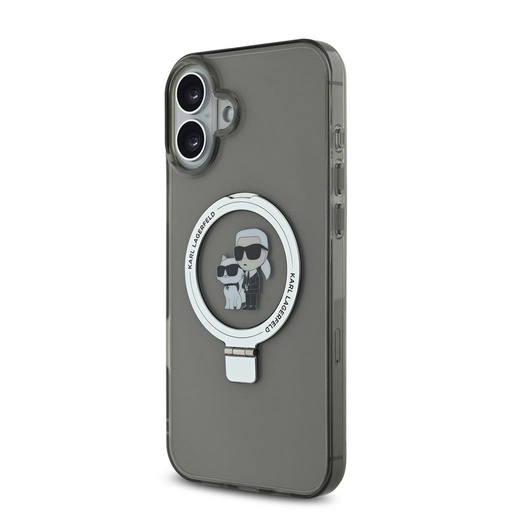 Apple iPhone 16 Karl Lagerfeld Ringstand Karl and Choupette MagSafe pouzdro (Černá) - KLHMP16SHMRSKCK