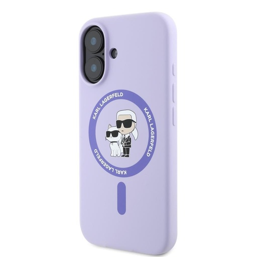Apple iPhone 16 Karl Lagerfeld Liquid Silicone Karl and Choupette MagSafe pouzdro (Fialová) - KLHMP16SSCMKCRHU