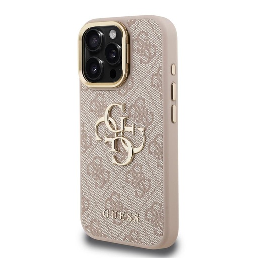 Apple iPhone 16 Pro Max Guess PU 4G Metal Logo Stand Camera Frame pouzdro (Růžová) - GUHCP16XPCS4GP4P