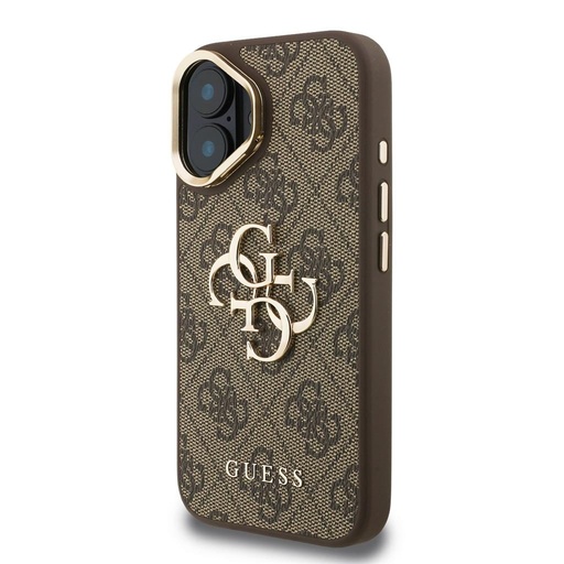 Apple iPhone 16 Guess PU 4G Metal Logo Stand Camera Frame pouzdro (Hnědá) - GUHCP16SPCS4GP4W