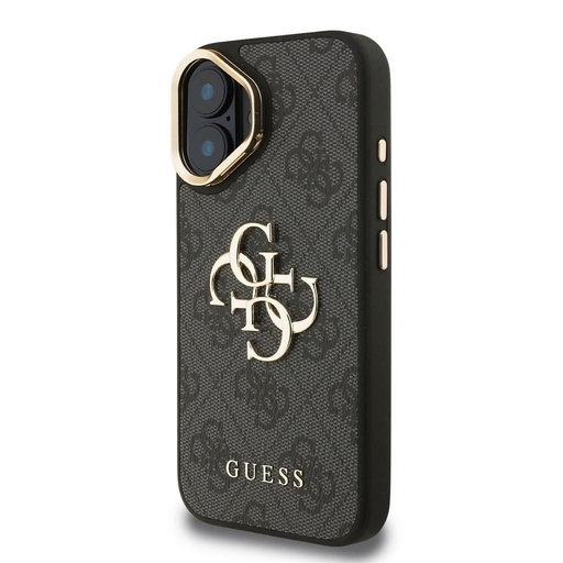 Apple iPhone 16 Guess PU 4G Metal Logo Stand Camera Frame pouzdro (Černá) - GUHCP16SPCS4GP4K
