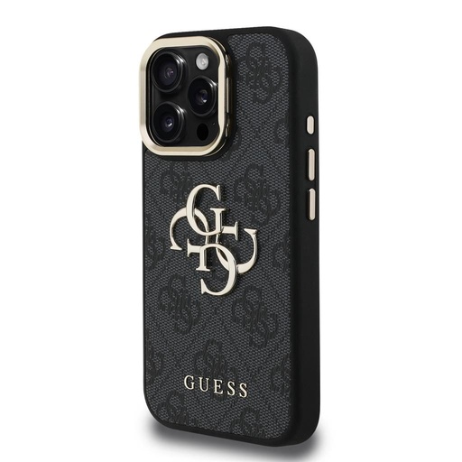 Apple iPhone 16 Pro Max Guess PU 4G Metal Logo Stand Camera Frame pouzdro (Černá) - GUHCP16XPCS4GP4K