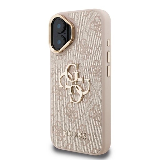 Apple iPhone 16 Guess PU 4G Metal Logo Stand Camera Frame pouzdro (Růžová) - GUHCP16SPCS4GP4P