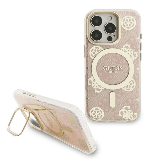 Apple iPhone 16 Pro Guess PC/TPU Electroplated Stand Camera Frame MagSafe pouzdro vyměnitelný se zadním krytem (Průhledný) - GUBPSBHMP16LF4P0