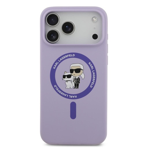 Karl Lagerfeld Liquid Silicone Karl and Choupette MagSafe pouzdro iPhone 17 Pro Max (Fialová) - KLHMP17XSCMKCRHU