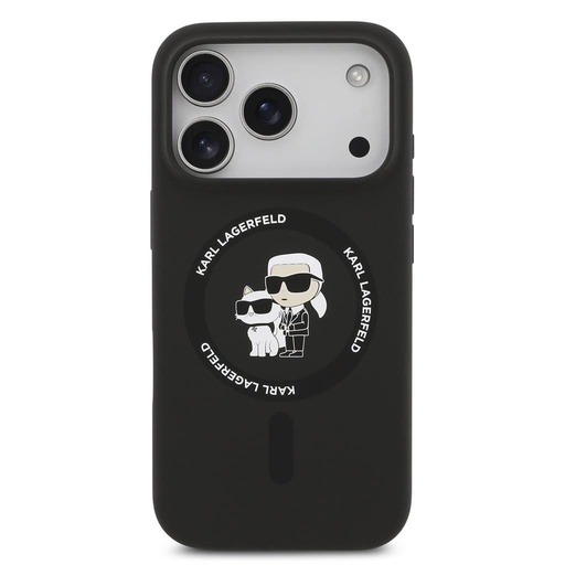 Karl Lagerfeld Liquid Silicone Karl and Choupette MagSafe pouzdro iPhone 17 Pro (Černá) - KLHMP17LSCMKCRHK
