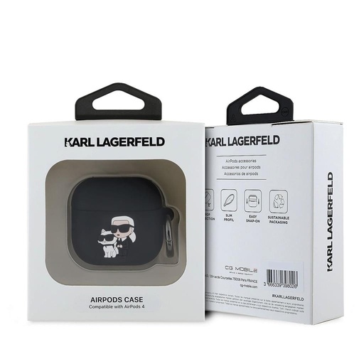 Apple AirPods 4 Karl Lagerfeld 3D Logo NFT Karl and Choupette Silicone pouzdro (Černá) - KLA4RUNKC