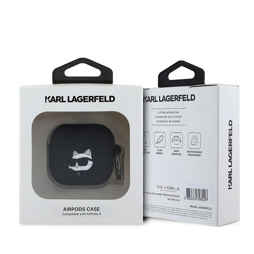 Apple AirPods 4 Karl Lagerfeld 3D Logo NFT Choupette Head Silicone pouzdro (Černá) - KLA4RUNCHK