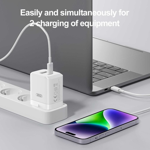 XO CE36 GaN nástěnný nabíječka 45W 1x USB-C + 1x USB-A (Bílá)