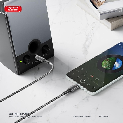 XO NB-R279B audio kabel Type-C - 3,5 mm Brushed Průhledný (Černá)