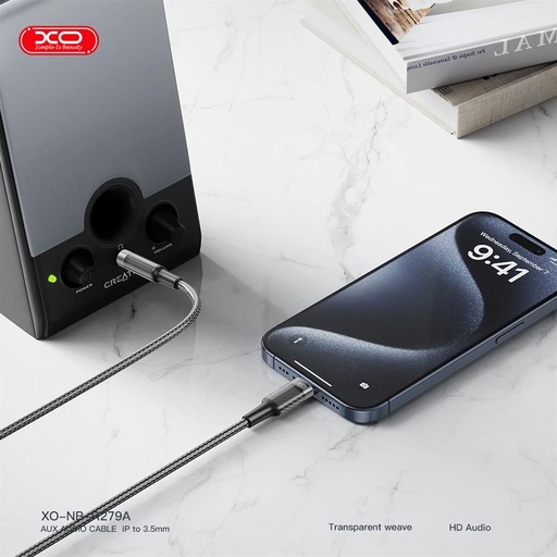 XO NB-R279A audio kabel Lightning - 3,5 mm Brushed Průhledný (Černá)