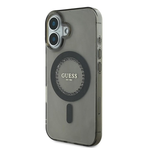 Apple iPhone 16 Guess IML Rhinestones Ring MagSafe (Černá) - GUHMP16SPFTDTEK