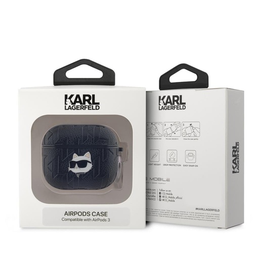 Apple AirPods 3 Karl Lagerfeld PU Embossed Choupette Head pouzdro (Černá) - KLA3PGCHPK