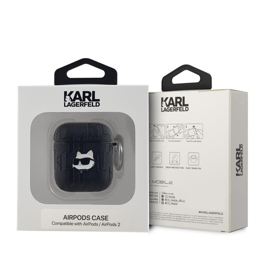 Apple AirPods / AirPods 2 Karl Lagerfeld PU Embossed Choupette Head pouzdro (Černá) - KLA2PGCHPK