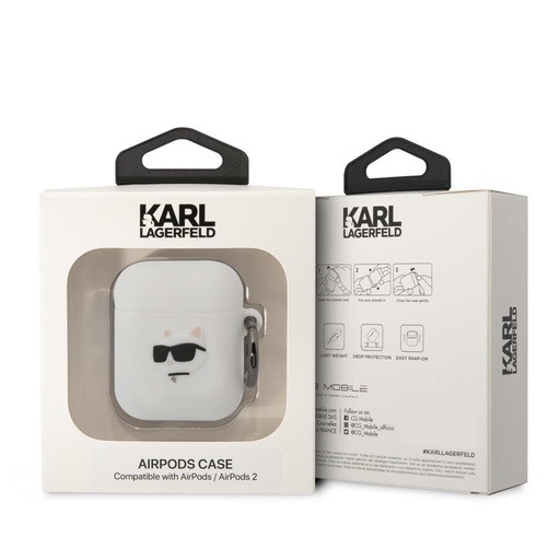Apple AirPods / AirPods 2 Karl Lagerfeld 3D Logo NFT Choupette Head Silicone pouzdro (Bílá) - KLA2RUNCHH