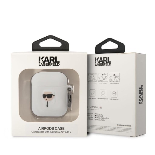 Apple AirPods / AirPods 2 Karl Lagerfeld 3D Logo NFT Karl Head Silicone pouzdro (Bílá) - KLA2RUNIKH