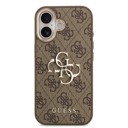 Guess PU Leather 4G Metal Logo Zlatá Frame pouzdro iPhone 17 (Hnědá)