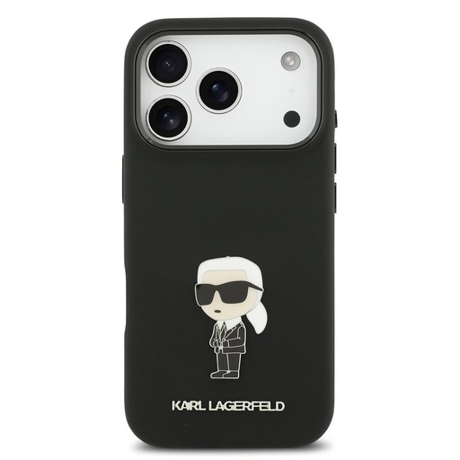 Karl Lagerfeld Liquid Silicone Metal Ikonický pouzdro iPhone 17 Pro (Černá)