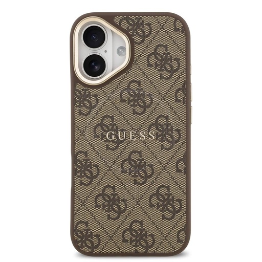 Guess PU Leather 4G Zlatá Frame MagSafe pouzdro iPhone 17 (Hnědá)