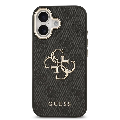 Guess PU Leather 4G Metal Logo Zlatá Frame pouzdro iPhone 17 (Černá)