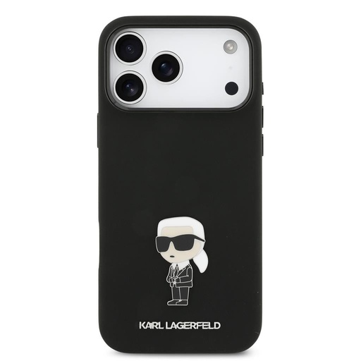 Karl Lagerfeld Liquid Silicone Metal Ikonický pouzdro iPhone 17 Pro Max (Černá)
