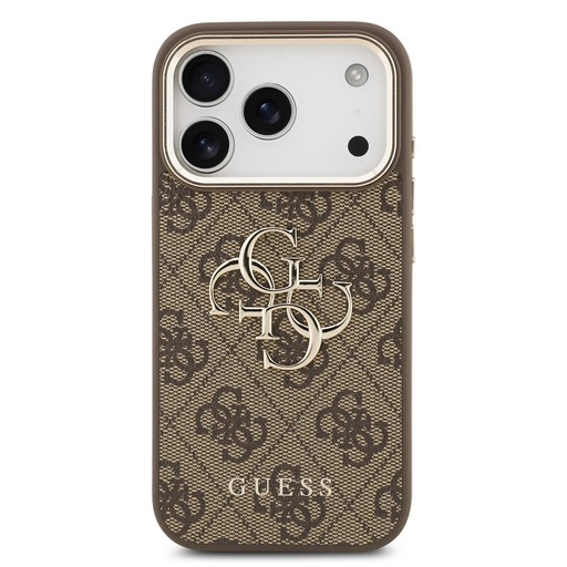 Guess PU Leather 4G Metal Logo Zlatá Frame pouzdro iPhone 17 Pro Max (Hnědá)