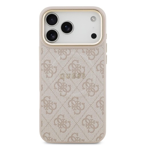 Guess PU Leather 4G Zlatá Frame MagSafe pouzdro iPhone 17 Pro Max (Růžová)