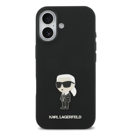 Karl Lagerfeld Liquid Silicone Metal Ikonický pouzdro iPhone 17 (Černá)